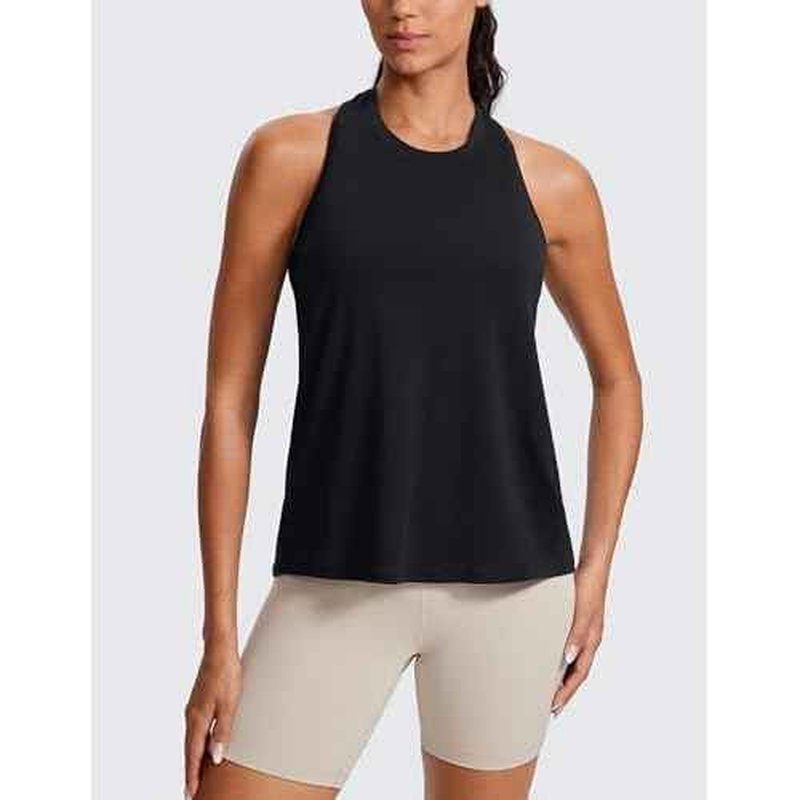 CRZ YOGA Womens Racerback Yoga Tank Tops High Crewneck Soft Casual Workout Sleeveless Flowy Shirts