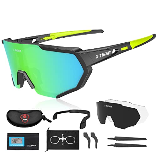 X-TIGER Polarized Sports Sunglasses with 5 Interchangeable Lenses,Mens Womens Cycling Bike Glasses,Baseball Running Fishing Golf Driving Sunglasses