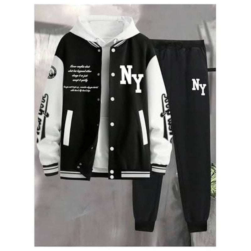 SOLY HUX Men's Tracksuit 2 Piece Outfits Color Block Letter Graphic Long Sleeve Varsity Jacket and Pants Set