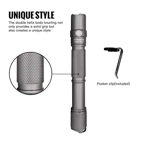 ThruNite Archer 2A V3 LED Flashlight, 500 Lumens Mini AA Flashlight with Lanyard, IPX8 Water-Resistant Dual Switch Outdoor Flash Light for Hiking, Camping, Everyday Use, EDC - Metal Grey CW