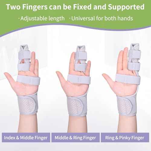 Trigger Double Finger Splint Brace Joint Stabilizer, Middle Hand Brace with Broken Finger Support Pinky Pointer Splint