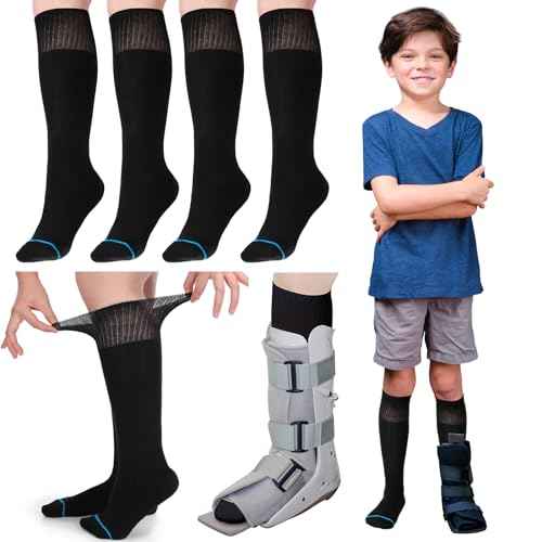 4 Pairs Kids Replacement Sock Liner for Walking Boots Cast Socks Compatible with Aircast Walker Brace for Kids