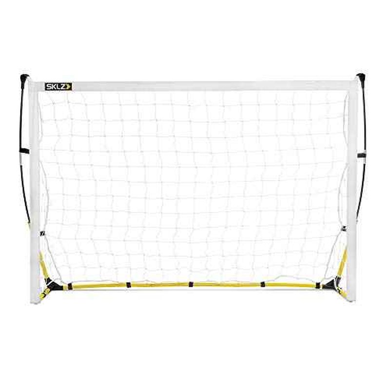 SKLZ Quickster Soccer Goal - Portable Goal for Backyard & Field - Durable Tension-Tite Frame & Heavy Gauge 2-Ply Net - Adjustable Click-Lock Poles, Metal Stakes - Carrying Case with Handle