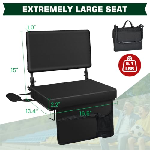 PALATALA Black Stadium Seats with Back Support 2-Pack - Bleacher Chairs with Cushions
