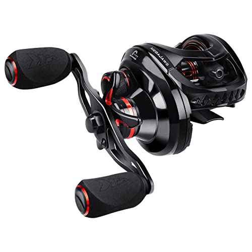 KastKing MegaJaws Baitcasting Fishing Reel, New AutoMag Dual Braking System Baitcaster Fishing Reel, Only 6.7oz, 17.64 LBs Carbon Fiber Drag, 11+1 Shielded BB, High Speed 5.4:1 to 9.1:1 Gear Ratios