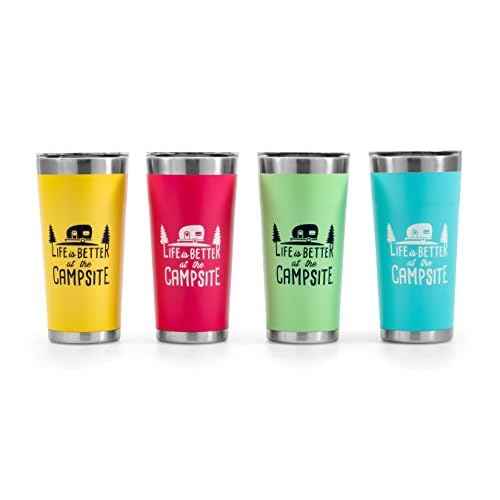 Camco Life is Better at The Campsite Tumbler | Heavy Duty Double Wall Vacuum Insulation | Crafted of 18/8 Stainless Steel | Unique ¡°Life is Better at The Campsite¡± Design on Cool Blue | 20-oz (53057)