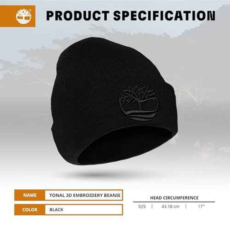 Timberland Men¡¯s Tonal 3D Embroidery Beanie - Soft Knit Winter Hat, Raised Logo, Warm Stretch Fit for Cold Weather Wear