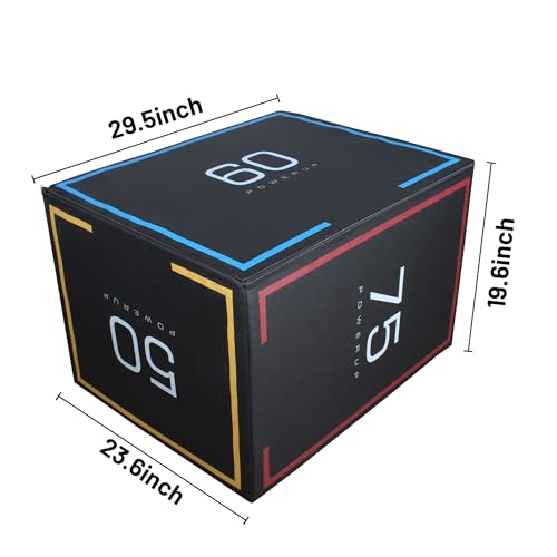 HUISHENG 3-in-1 20''x24''x30'' Dense Foam Plyometric Jump Box,Extra Firm Stable Box Jumps for Home Gym,Exercise Foam Plyo Box for Fitness Training-Step-Ups,Split Squats,Dips,Non-Slip Box Jump Cube,3 Sizes