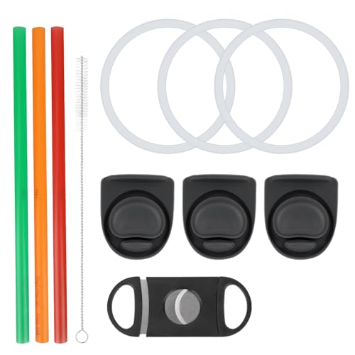 11pcs Replacement Kit for Owala, Water Bottle Parts Accessories Including 3 Silicone Stoppers Lid Top Cover Cap Insert Rubber Seal Gaskets 1 Cleaning Brush 3 Straws and Cutting Tool