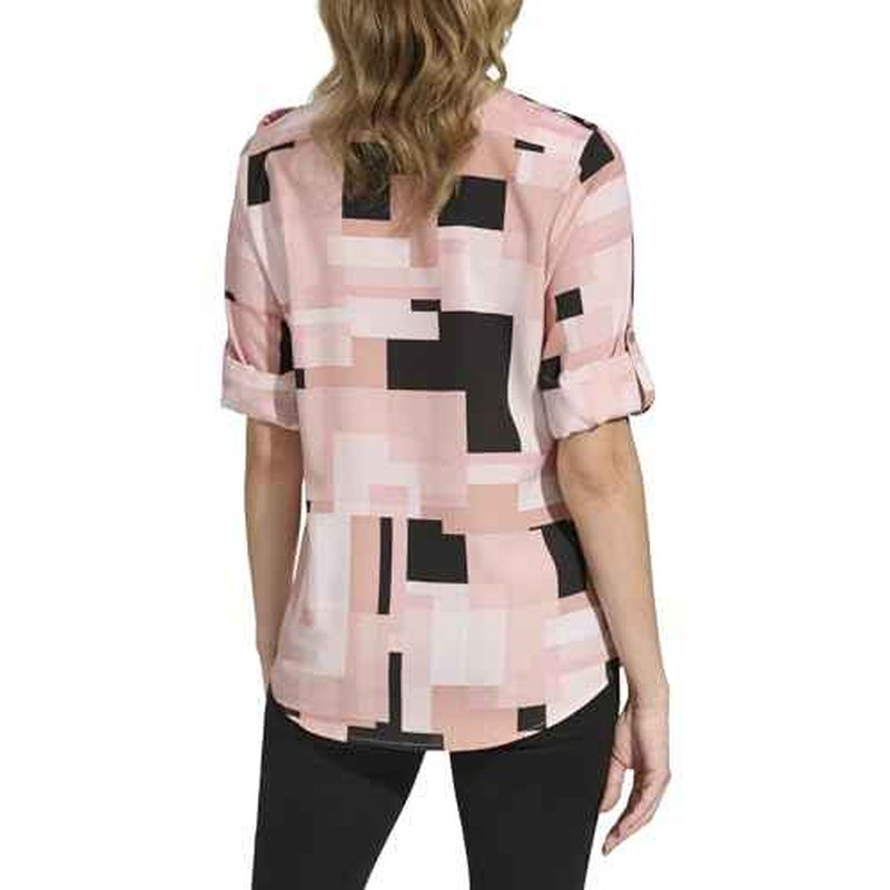 Calvin Klein Womens Printed Roll Tab Sleeve Blouse