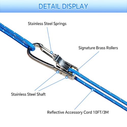 12 Pack Rope Rollers with Paracord Tensioner & Locking Buckle - Heavy Duty Tie Down for Camping, Boating & Outdoor Use