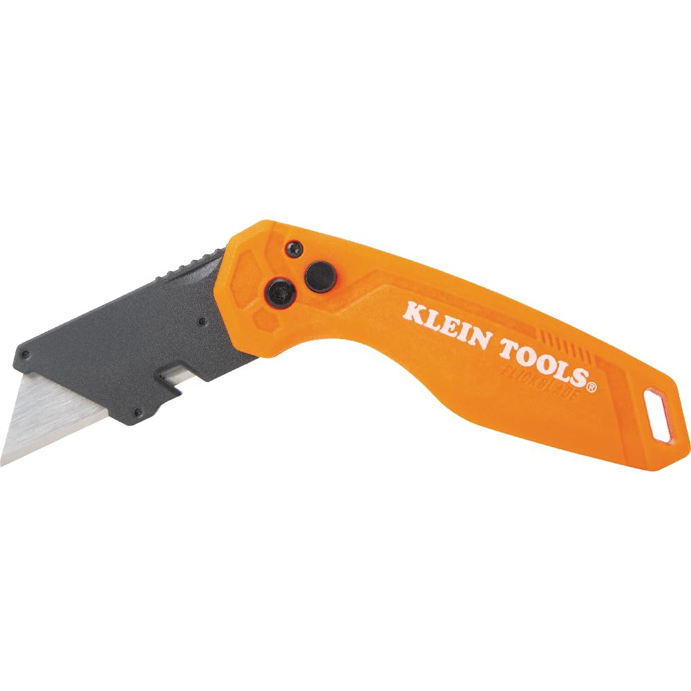 Klein Tools 44302 Folding FLICKBLADE Utility Knife with Side Release Button, Compact, Dual Locking Positions for Versatile Cutting Options