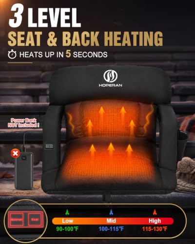 Deep Black 25-Inch Heated Stadium Seat for Bleachers, Extra Thick 4.3" Cushioned