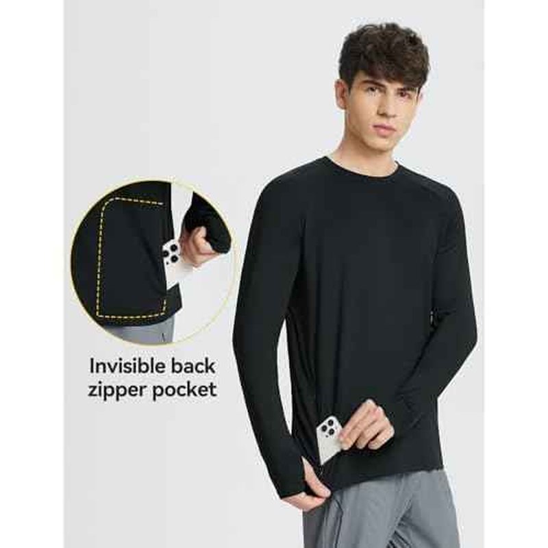baleaf Men's Long Sleeve Running Shirts Sun Protection UV UPF 50+ T Shirts Workout Athletic Gym Quick Dry Zip Pocket
