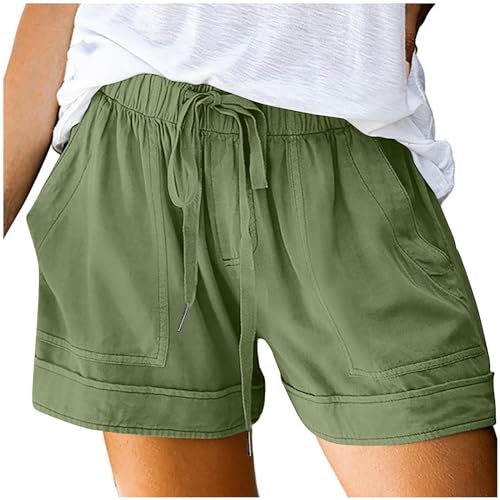 Shorts for Women 2024 Casual Drawstring Summer Shorts with Pockets Plus Size Bermuda Shorts Trendy Beach Shorts Light Green