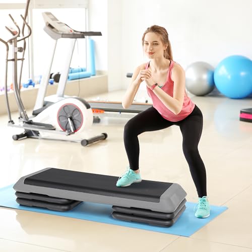 ZENY 43'' Exercise Aerobic Step Platform Adjustable Fitness Stepper with 4 Detachable Risers Fitness Workout Stepper for Home Gym Cardio Strength & Training (Grey)