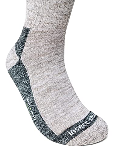 Insect Shield Midweight Hiking Walking Socks, Stretchy and Comfortable Crew Socks with Padding and Tick Protection, Light Khaki (Large)