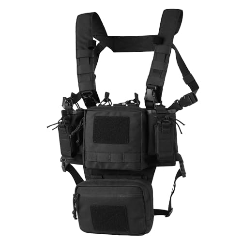 VOTAGOO GEAR Chest Rig-Tactical Chest Rig, Adjustable & Detachable Molle Micro Chest Rigs, with 5.56/7.62 Magazine Pouch, Pistol Pouch