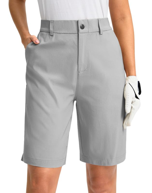 G Gradual Women's Golf Shorts with Pockets 9'' Knee Length Stretch Quick Dry Bermuda Long shorts for Women Casual Work(Sleet,XL)