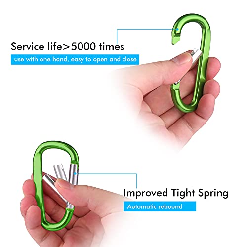 6PCS Carabiner Caribeaner Clip,3 Inch Large Aluminum D Ring Shape Carabeaner with 6PCS Keyring Keychain Hook