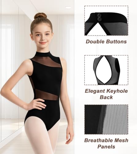 Girls Black Turtleneck Dance Leotard for Ballet - 10-12 Years, BAKPH