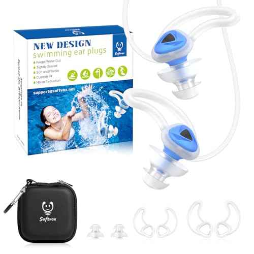 Ear Plugs for Swimming Surfing with Lanyard, Block Out Water Let Sound in, Reusable Comfy Custom-fit Swim Waterproof earplugs Men Women for Swimmer Shower Pool Bath Water Sports
