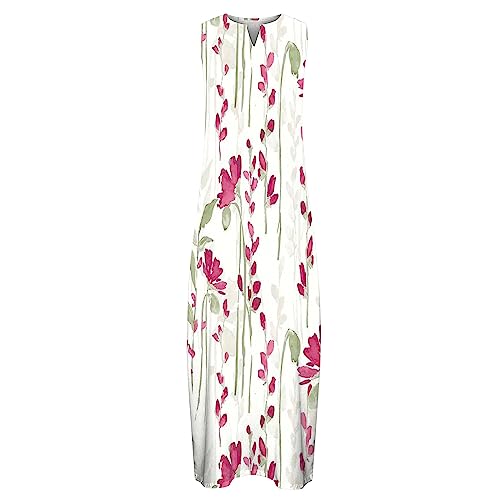 Maxi Sundresses for Women 2024 Maxi Sundress for Women Trendy 2024 Summer Dress Floral Print V Neck Dresses Sleeveless Boho Dress Beach Outfits Slimming Summer Dresses for Women 2024