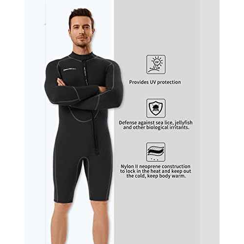 Seaskin Long Sleeve Shorty Wetsuit Mens 3mm Neoprene Diving Suits Front Zip