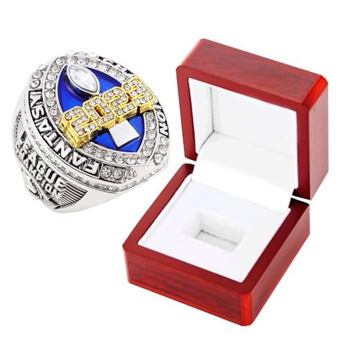 2023 Fantasy Football Championship Ring | Heavy FFL Champion Ring | Gold Silver Tone Plated Award Trophy for Fantasy Football League Winner (size 8, ring and box together)