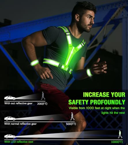 Led Light Up Running Vest Reflective Vest for runners night walking, Rechargeable LED Reflective Running Vest High Visibility with Adjustable Waist/Shoulde, Reflective Armband for Women Men (Bule)