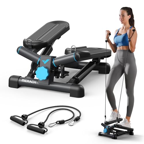 MERACH Mini Steppers for Exercise, Twist Stepper with Resistance Bands, 330LBS Capacity Stair Step Cardio Equipment for Full Body Workout