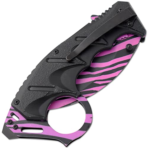 Snake Eye Tactical Everyday Carry Spring Assist Style Folding Pocket Knife EDC (Pink Zebra)