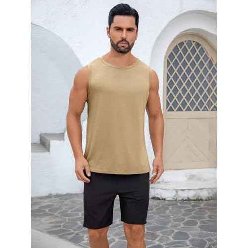 Runcati Mens Sleeveless Tank Tops Workout Cut Off Shirt Muscle Athletic Gym Summer Beach T Shirts