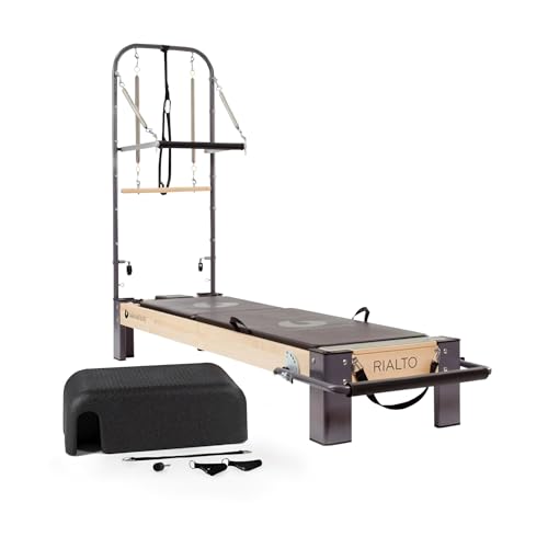 Balanced Body Rialto Pilates Reformer with Tower and Mat Conversion, Pilates Exercise Equipment, Workout Equipment for Home or Studio, Black Upholstery