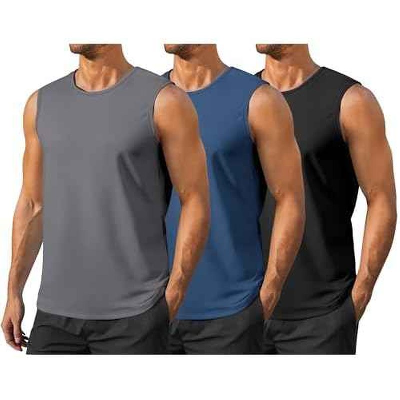 Men's Gym Tank Top Quick Dry 3 Pack UPF 50+ Sleeveless Workout Shirts Summer Sun Protection Running Tank Tops