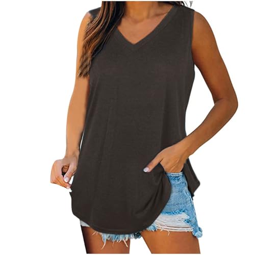 Dollar Deals Flowy Tank Top for Women V Neck Summer Tops Loose Flowy Sleeveless Shirts Casual Basic Tee Tunic Tops to Wear with Leggings Hot Fashion Sale 2024