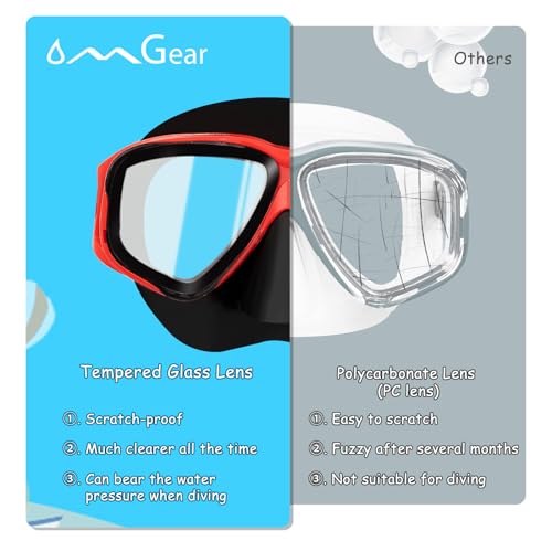 Children Dive Mask Two-Lens Swim Goggles with Nose UV Protection Recreation Tempered Glass Free Diving Goggles Snorkeling Mask (Red008)