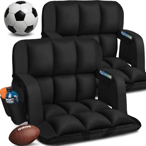 Auratess 22.5" Wide Black Stadium Seat with Back Support, 6 Recline Positions, 2 Pack