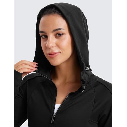 CRZ YOGA Womens Fleece Full Zip Hoodie Jackets Workout Hooded Zipper Basic Casual Sweatshirts with Thumb Holes
