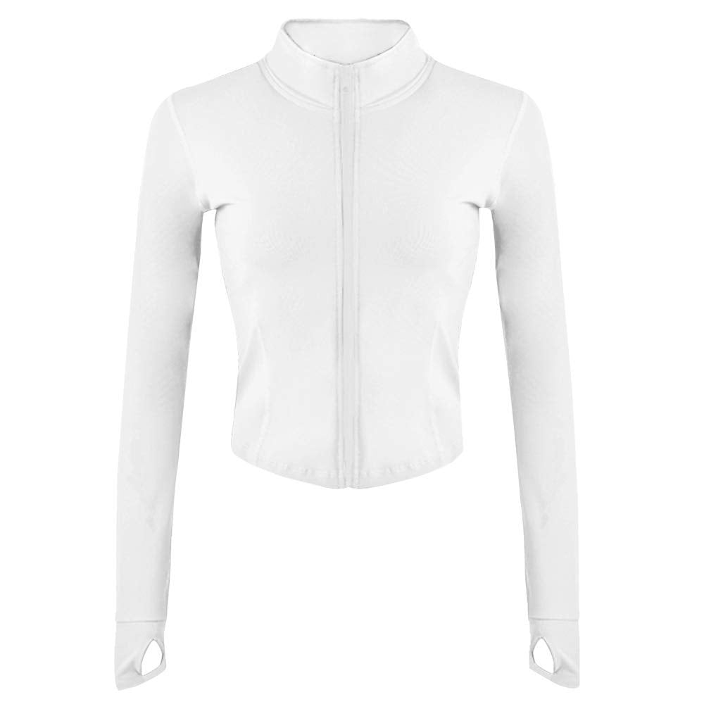 Lviefent Womens Lightweight Full Zip Running Track Jacket Workout Slim Fit Yoga Sportwear with Thumb Holes (White, Large)