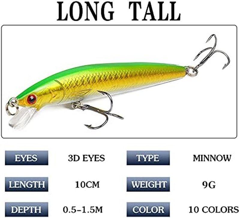Fishing Lures Kit - 10 Pack 3D Artificial Minnow Crankbait & Swimbait for Freshwater & Saltwater Fishing | Bass, Trout, Walleye, Redfish