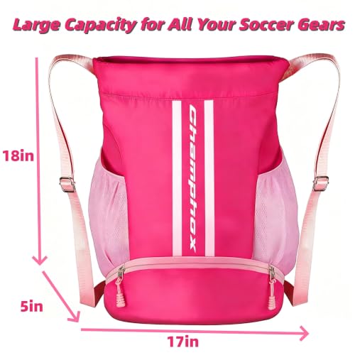 Pink & White Youth Soccer & Basketball Drawstring Backpack - Sports Bag for Girls