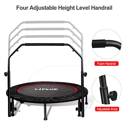 48 Inch Foldable Fitness Trampolines with 4 Level Adjustable Heights Foam Handrail,Jump Trampoline for Kids and Adults Indoor&Outdoor, Max Load 440lbs