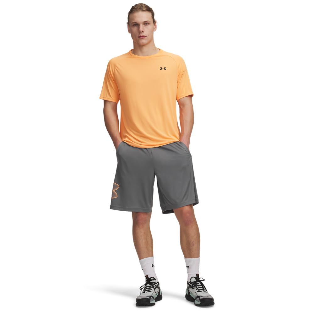 Under Armour Men's Tech Graphic 10" Shorts, (709) Clay Green / / Orange Bloc, X-Small