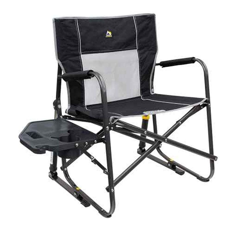 GCI Outdoor Freestyle Rocker XL with Side Table Camping Chair | Portable Folding Rocking Chair with Solid, Durable Armrests, Drink Holder & Comfortable Backrest ? Black