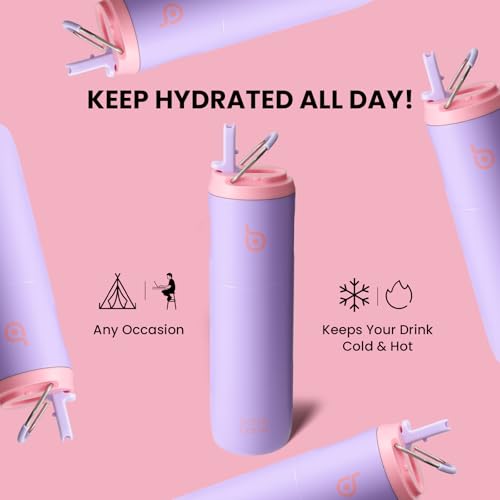 BOTTLE BOTTLE Insulated Water Bottle 24oz with Straw Lid and Handle for Sports Travel Gym Stainless Steel Water Bottles Double-Wall Vacuum Metal Thermos Bottles Leak Proof BPA-Free (Lilac)