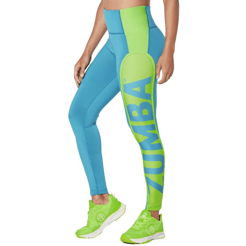 ZUMBA Women's “Creatives Unite” High-Waisted Compression Leggings, S, Seaside Surf