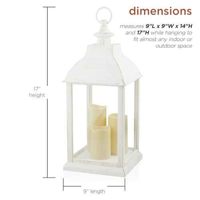 Alpine Corporation KPP604T-22 Outdoor Battery-Operated Lantern with Flickering LED Candle Lights for Patios, Gardens, Pathways, and Entryways, 22" H, White