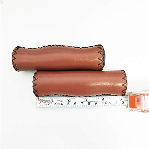Brown Beach Cruiser Bike Bicycle Soft Synthetic Leather Handlebar Cover Grips Bar with End Cap and Needle