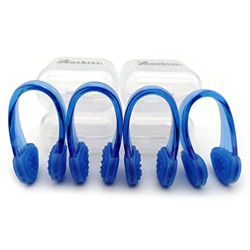 Set of 4 Waterproof Swimming Nose Clips for Adults Kids Age 8+ Nose Plugs for Diving Swimming and Other Water Sports (Blue)
